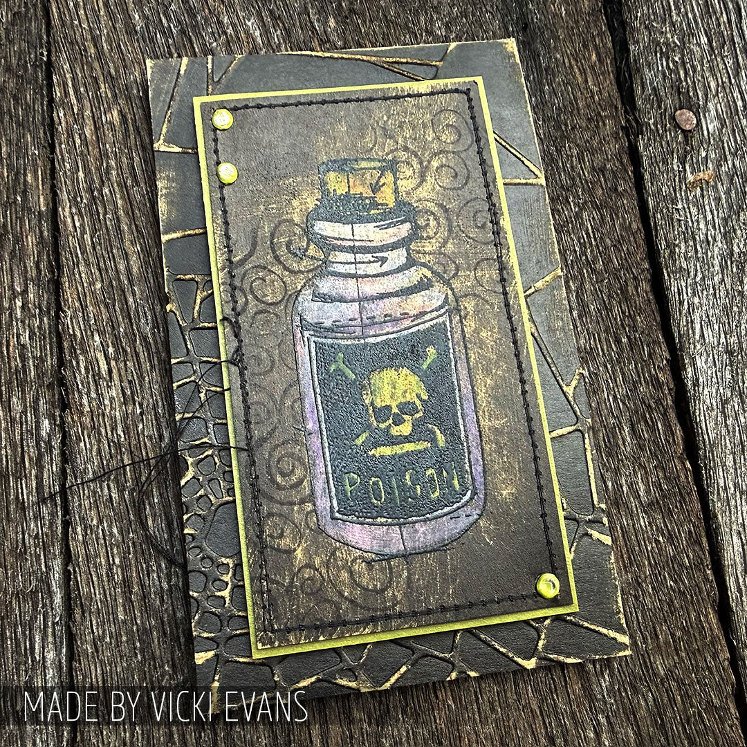Tim Holtz Cling Rubber Components Stamp Swirls com012 poison bottle picture vicki evans