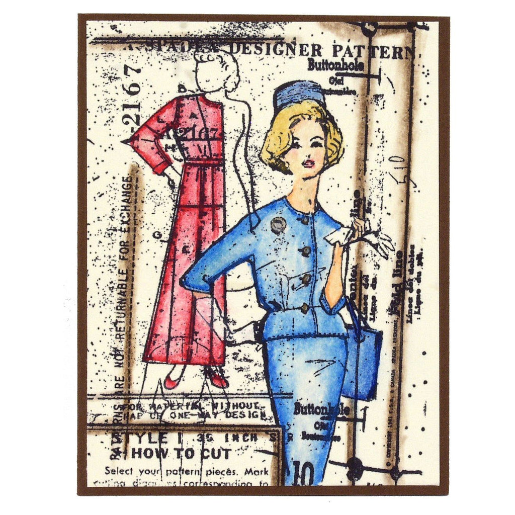 Tim Holtz Cling Rubber Components Stamp Vogue com008 blue dress