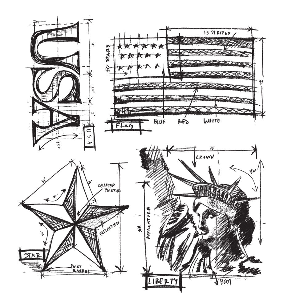 Tim Holtz Cling Rubber Stamps AMERICANA BLUEPRINTS cms145