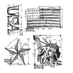 Tim Holtz Cling Rubber Stamps AMERICANA BLUEPRINTS cms145