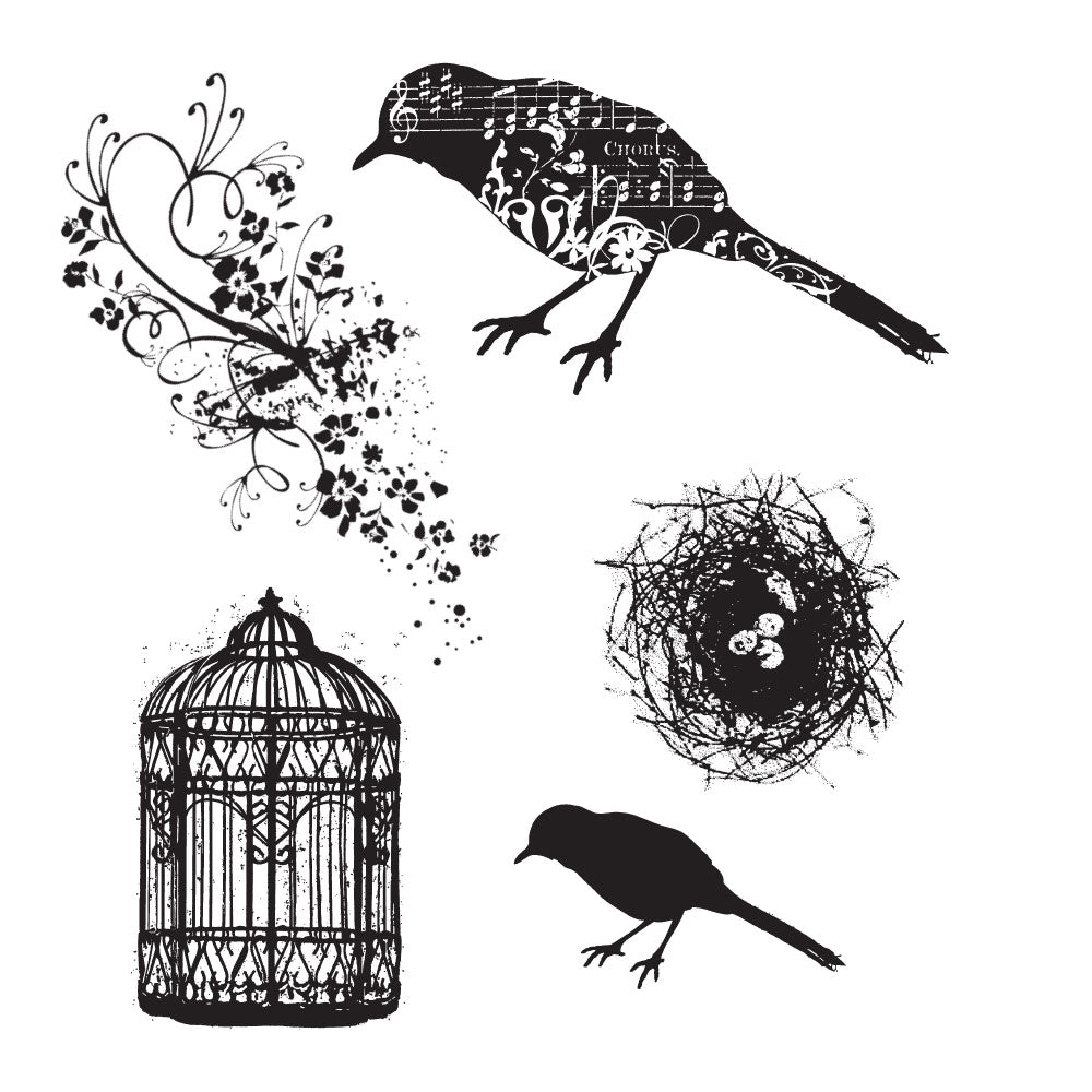 Tim Holtz Cling Rubber Stamps ARTFUL FLIGHT Bird Cage CMS069