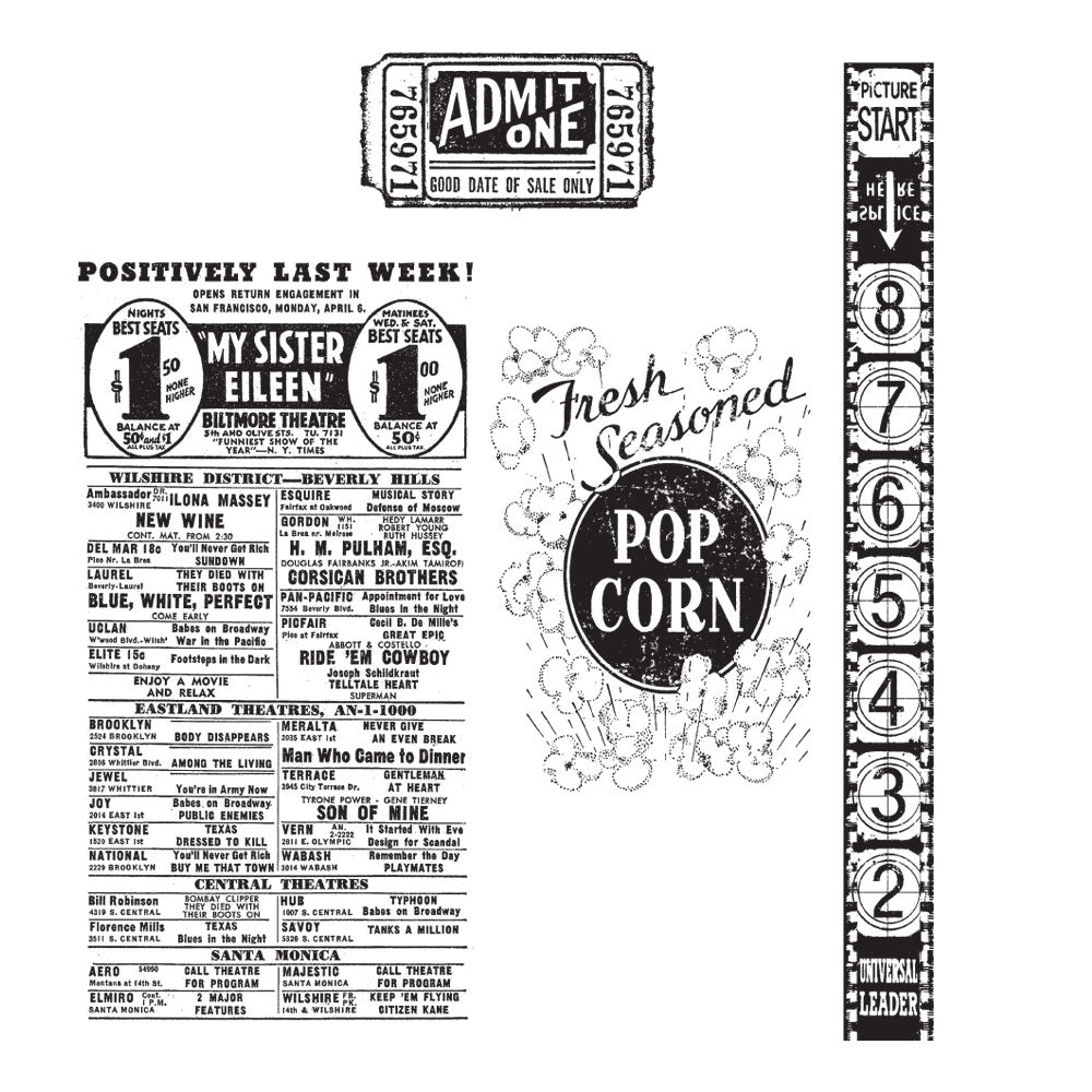 Tim Holtz Cling Rubber Stamps AT THE MOVIES CMS081