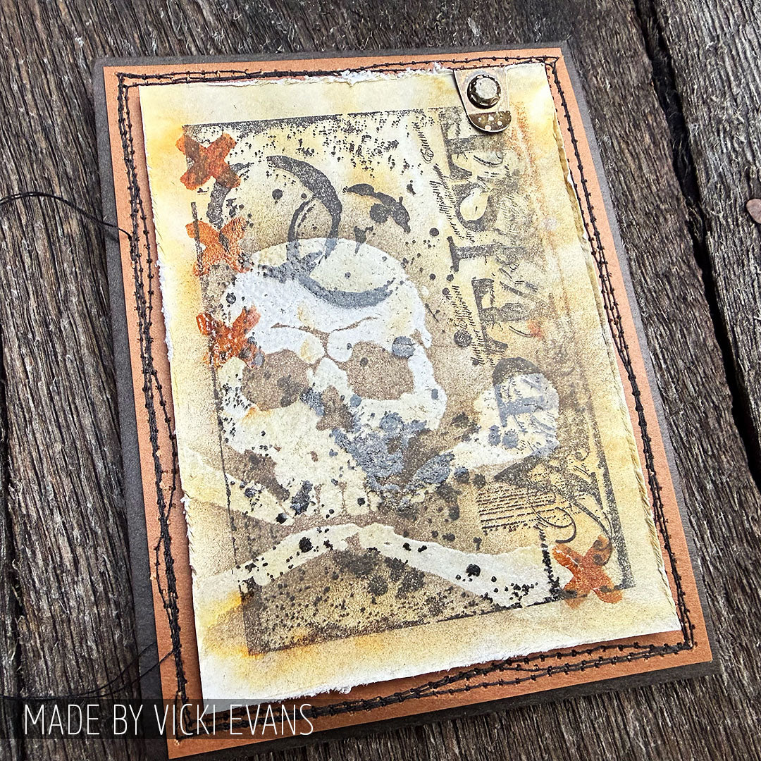 Tim Holtz Cling Rubber Stamps Anthology cms026 skull and crossbones card vicki evans