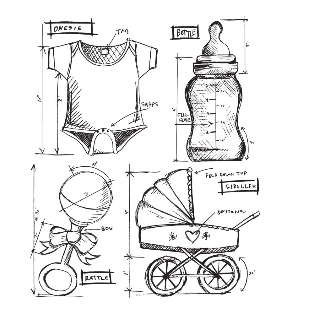 Tim Holtz Cling Rubber Stamps  BABY BLUEPRINT CMS228