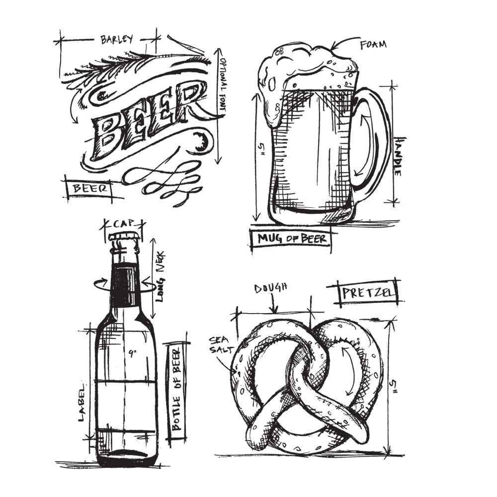 Tim Holtz Cling Rubber Stamps BEER BLUEPRINT CMS334