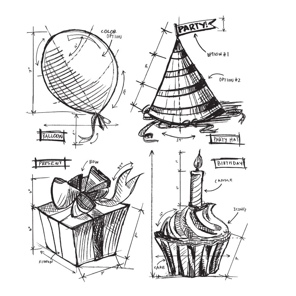Tim Holtz Cling Rubber Stamps BIRTHDAY BLUEPRINT CMS153