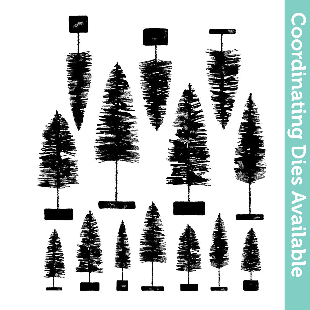 Tim Holtz Cling Rubber Stamps Bottle Brush Trees CMS455