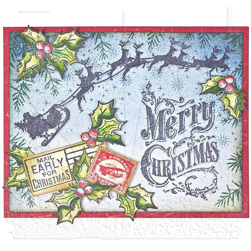 Tim Holtz Cling Rubber Stamps CHRISTMAS NOSTALGIA CMS207 sleigh