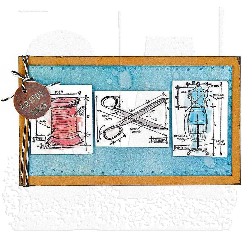 Tim Holtz Cling Rubber Stamps CMS150 MINI BLUEPRINTS 3 cms150 scissors