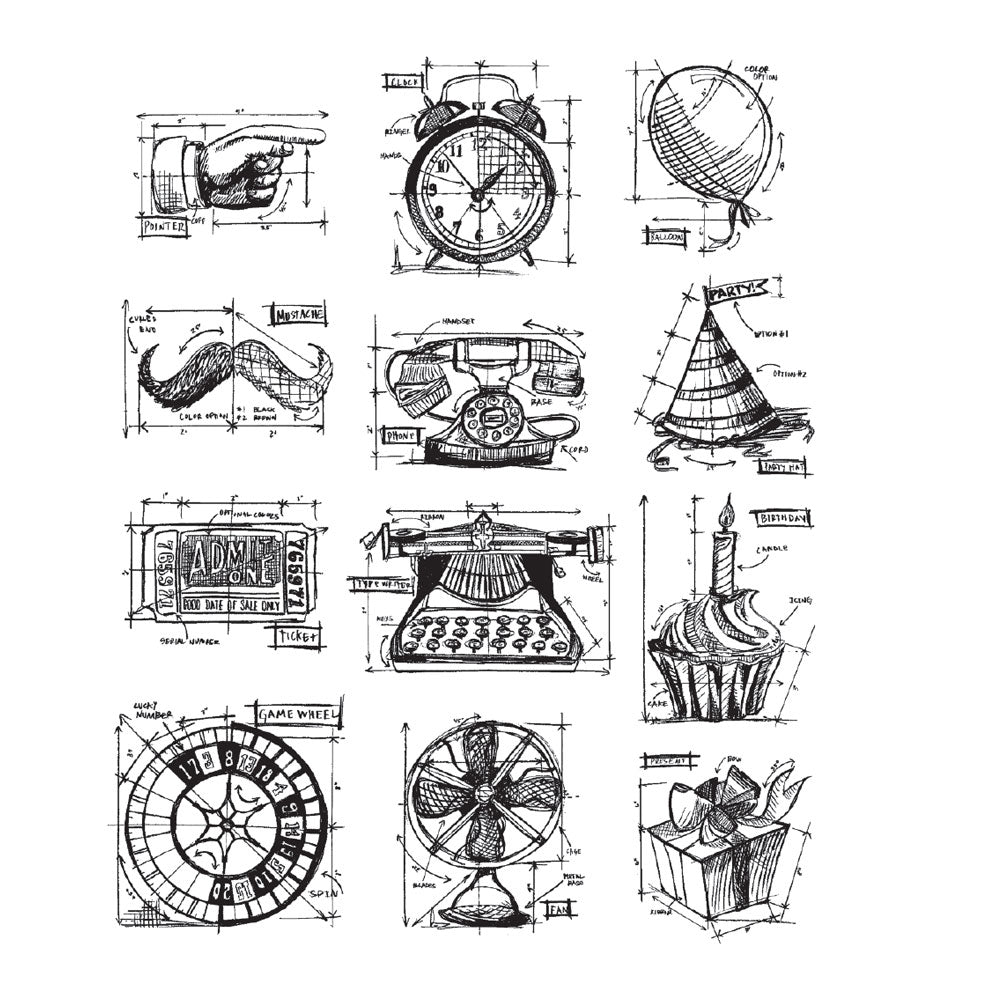 Tim Holtz Cling Rubber Stamps CMS154 MINI BLUEPRINTS 4