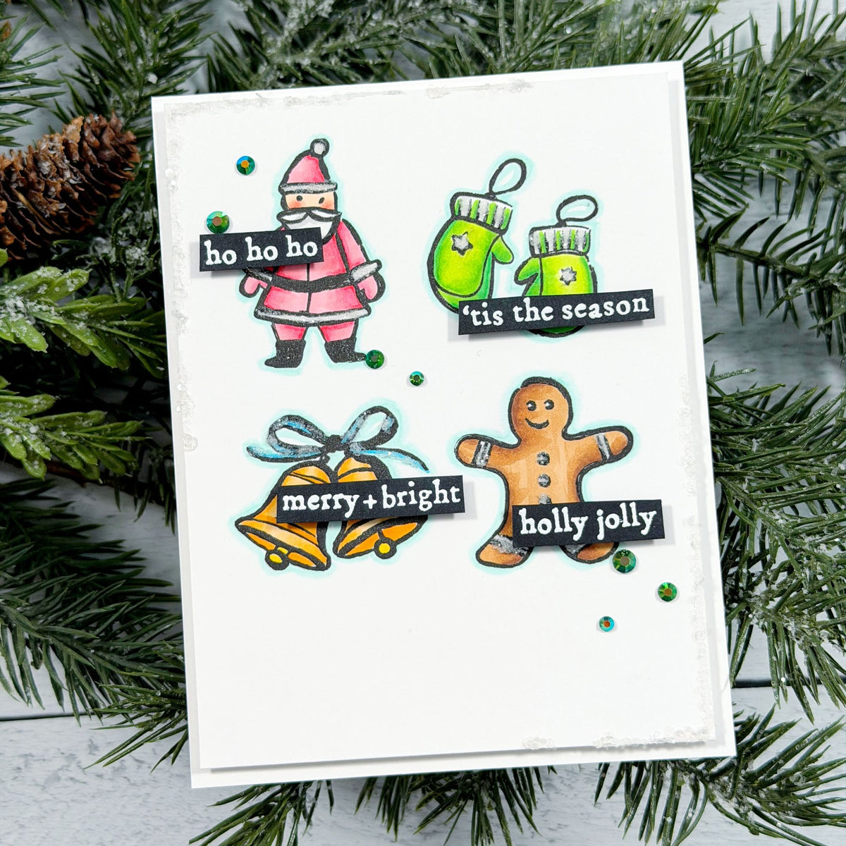 Tim Holtz Cling Rubber Stamps Christmas Doodles cms505 santa bells mittens gingerbread man card jenn shurkus