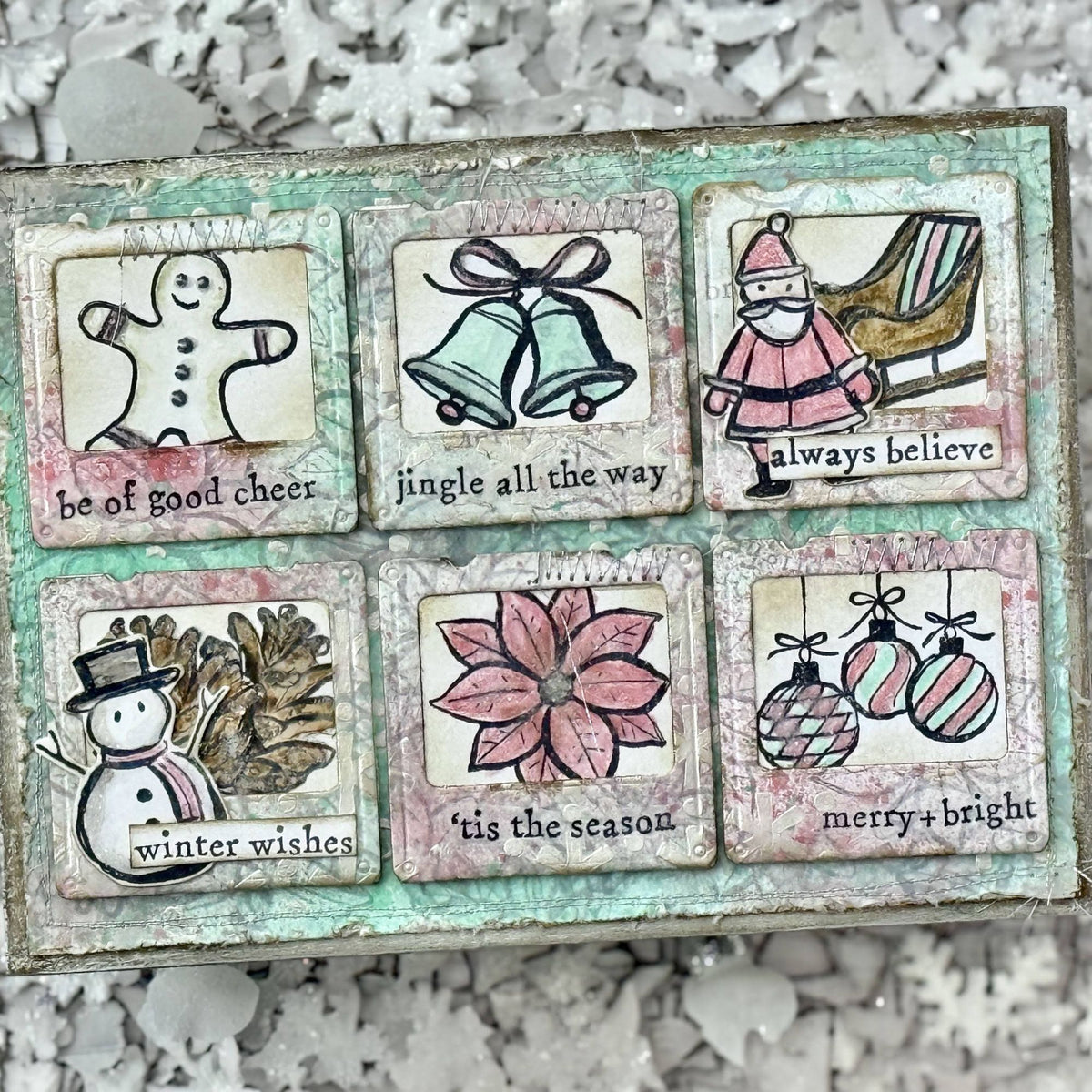 Tim Holtz Cling Rubber Stamps Christmas Doodles cms505 winter wishes ornaments bells card jennifer williams