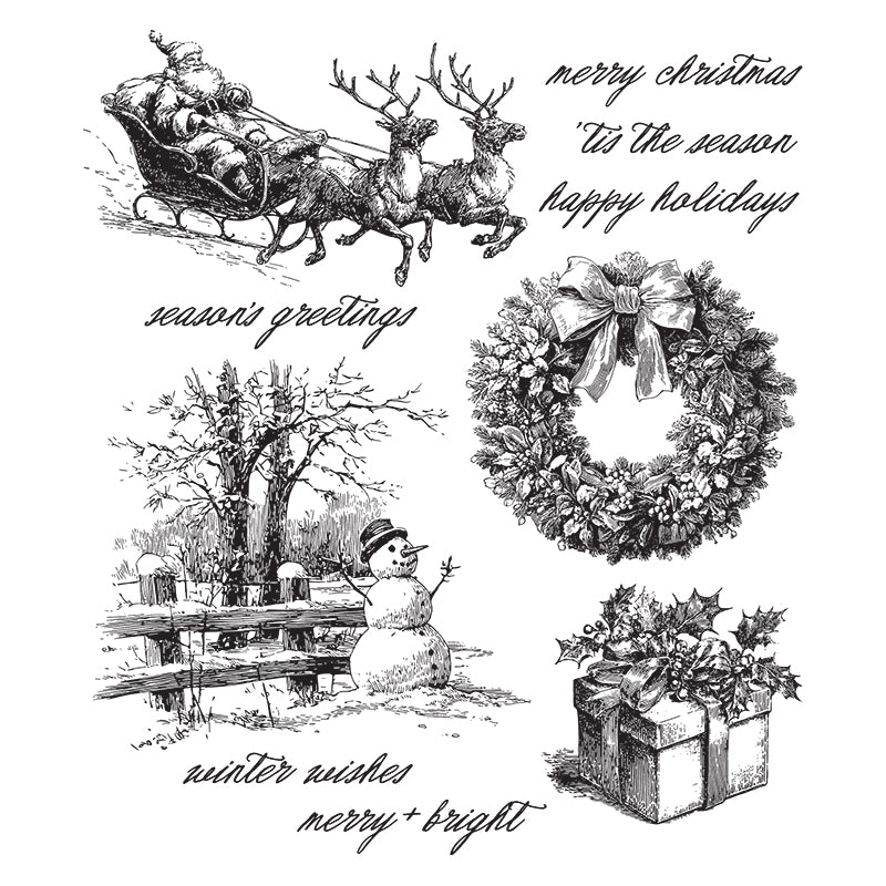 Tim Holtz Cling Rubber Stamps Christmas Spirit cms501