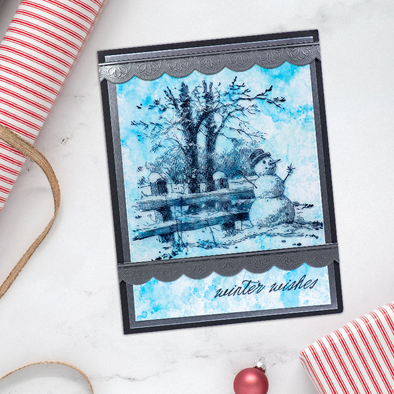 Tim Holtz Cling Rubber Stamps Christmas Spirit cms501 winter wishes silver frame card michelle pearson