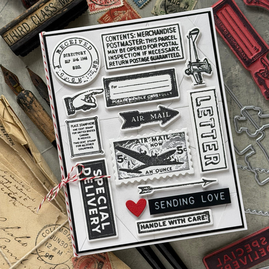 Tim Holtz Cling Rubber Stamps Correspondence cms225 airplane postage stamp