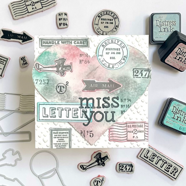 Tim Holtz Cling Rubber Stamps Correspondence cms225 pastel heart