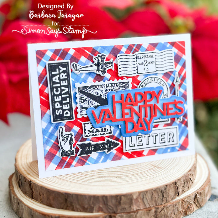Tim Holtz Cling Rubber Stamps Correspondence cms225 red white and blue