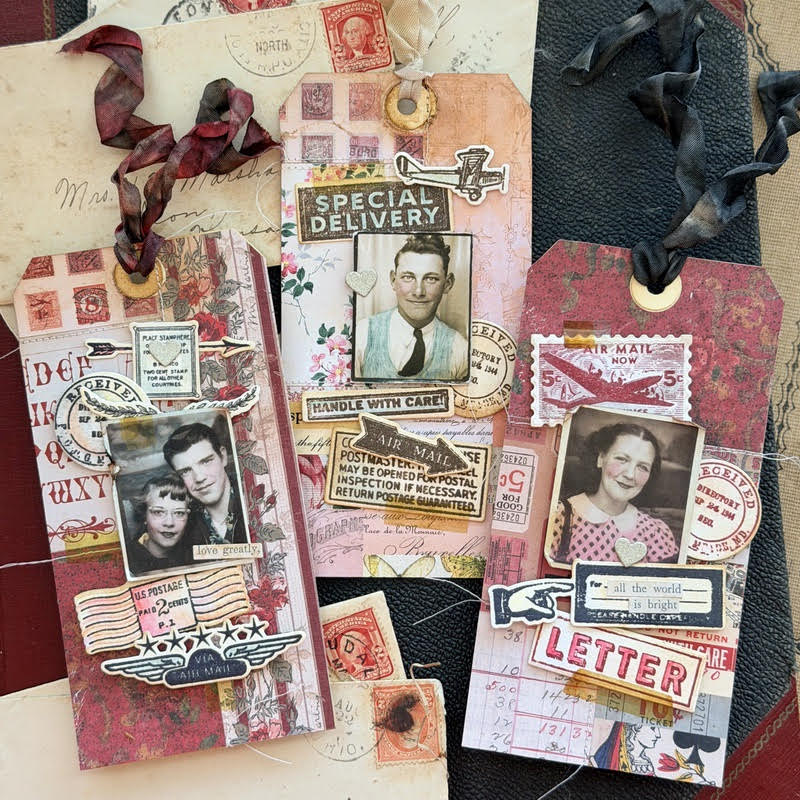 Tim Holtz Cling Rubber Stamps Correspondence cms225 three travel tags