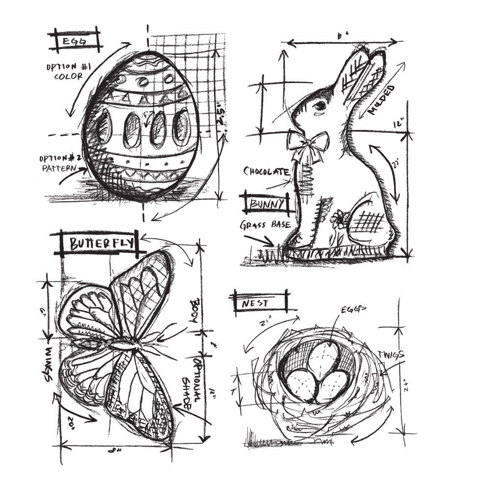Tim Holtz Cling Rubber Stamps EASTER BLUEPRINTS cms144