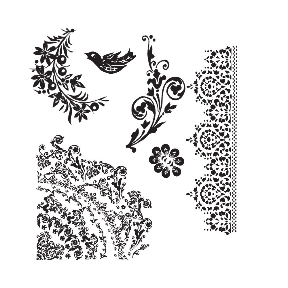 Tim Holtz Cling Rubber Stamps FLORAL TATTOO CMS059