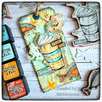 Tim Holtz Cling Rubber Stamps FRESHLY BREWED BLUEPRINT CMS232 iced coffee fish seashell background summer days card