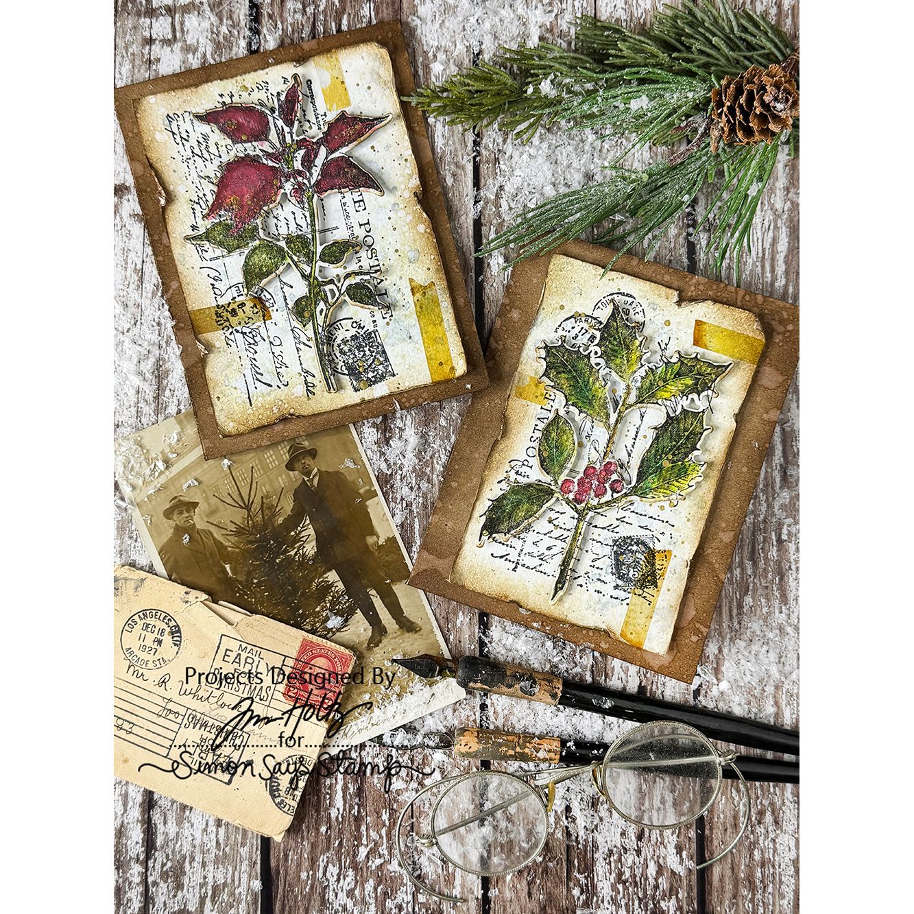Tim Holtz Cling Rubber Stamps Festive Collage cms459 leaves