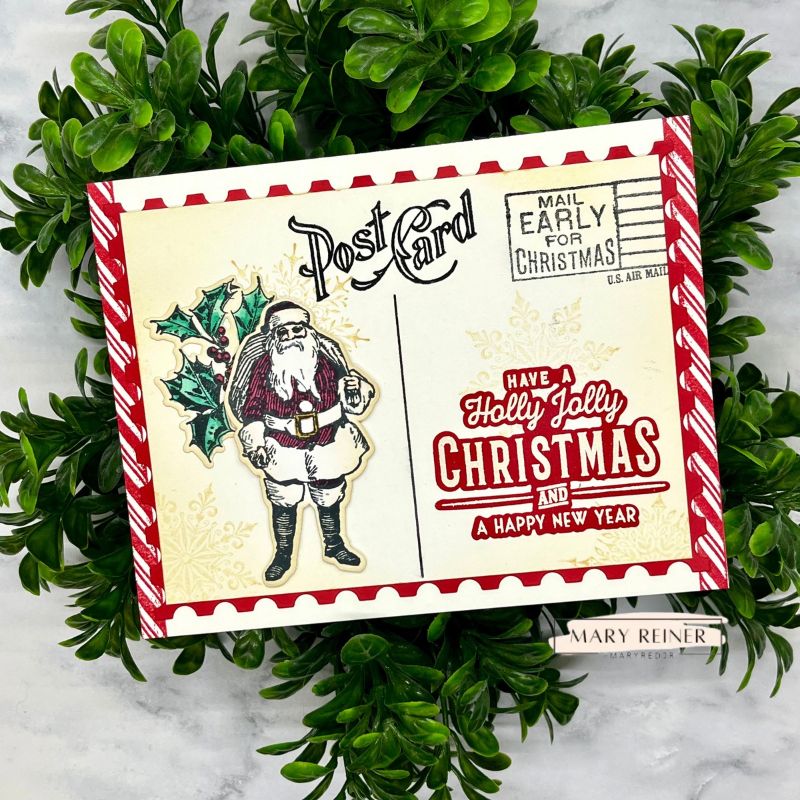 Tim Holtz Cling Rubber Stamps Festive Overlay cms357 santa postcard card mary reiner