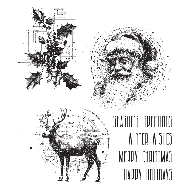 Tim Holtz Cling Rubber Stamps Festive Schematic cms502