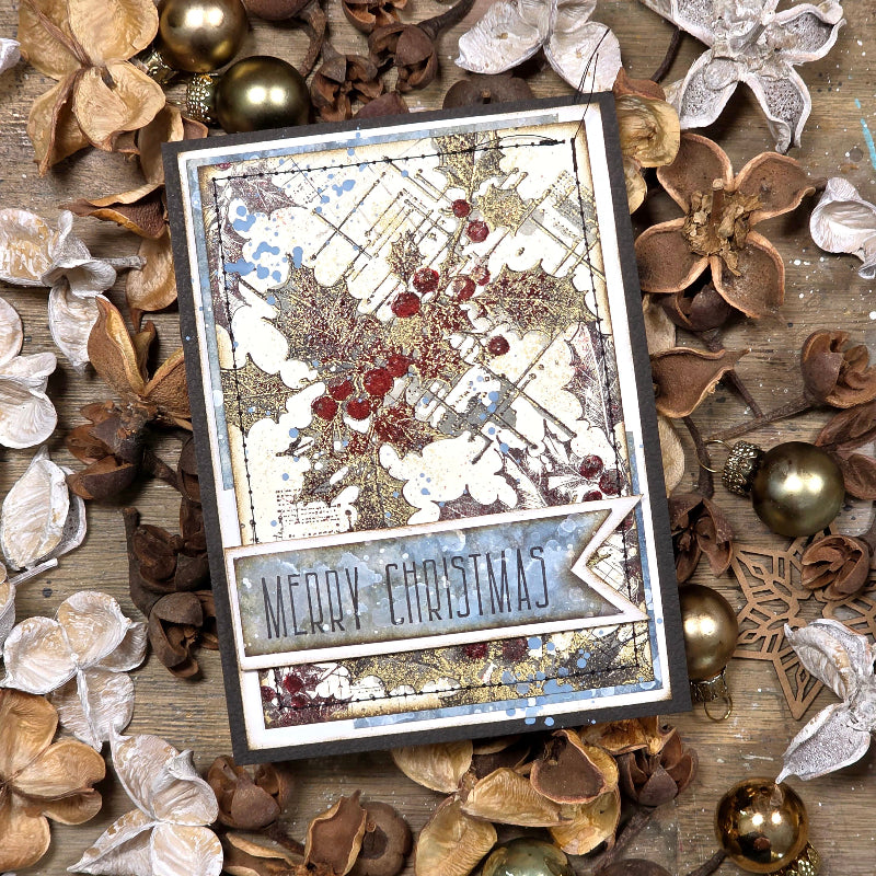 Tim Holtz Cling Rubber Stamps Festive Schematic cms502 merry christmas red berries card luise heinz