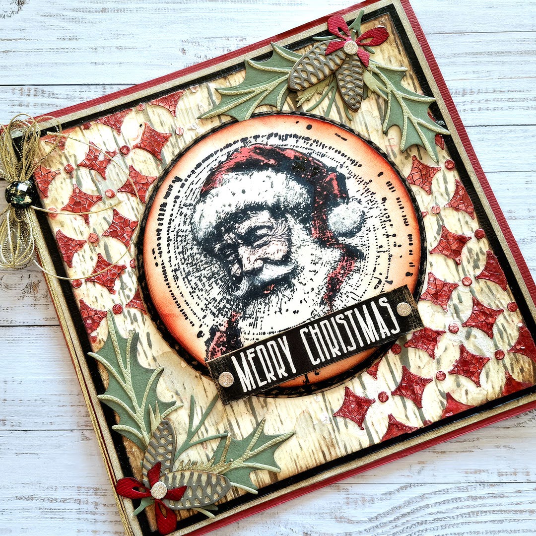 Tim Holtz Cling Rubber Stamps Festive Schematic cms502 merry christmas santa card barbara schiassi