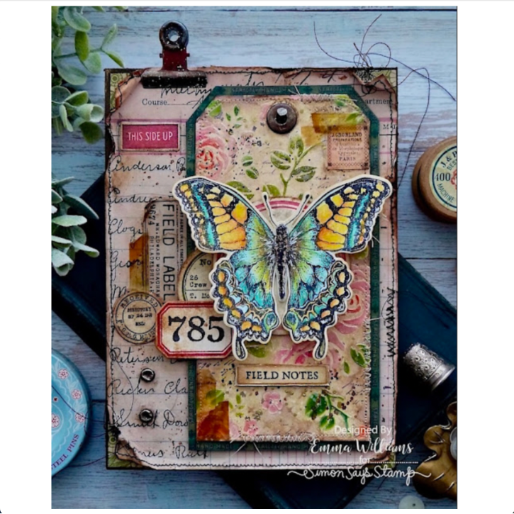 Tim Holtz Cling Rubber Stamps Field Notes cms396 emma williams butterfly