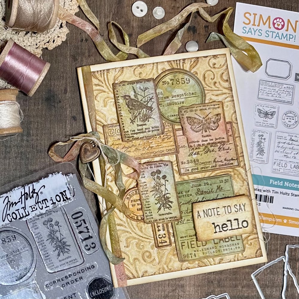 Tim Holtz Cling Rubber Stamps Field Notes cms396 sepia background