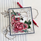 Tim Holtz Cling Rubber Stamps Floral Elements cms445 bumble bee greenery red flowers embossed frame card