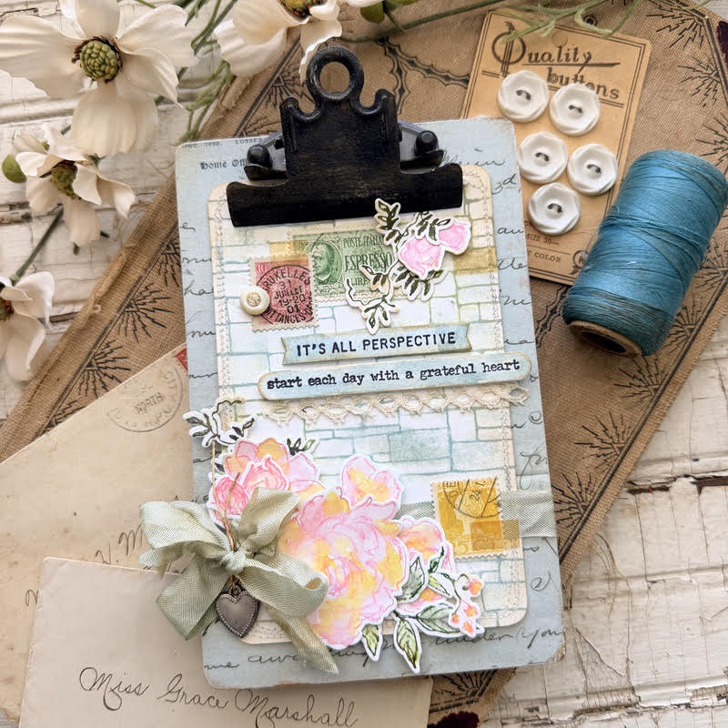 Tim Holtz Cling Rubber Stamps Floral Elements cms445 decorated clipboard paula chaney
