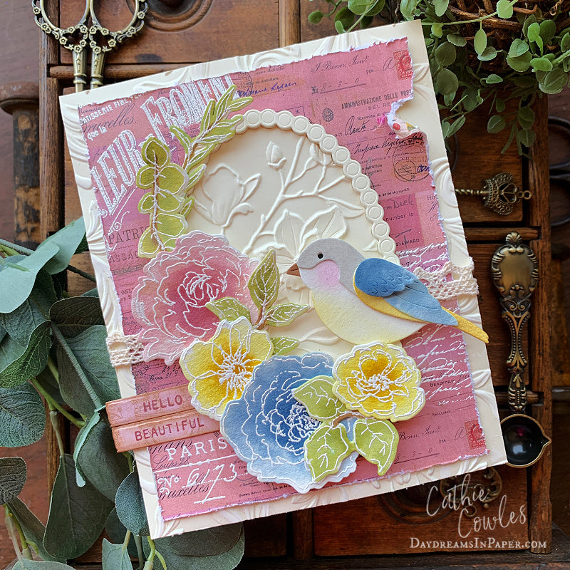 Tim Holtz Cling Rubber Stamps Floral Elements cms445 hello beautiful pink card cathie cowles