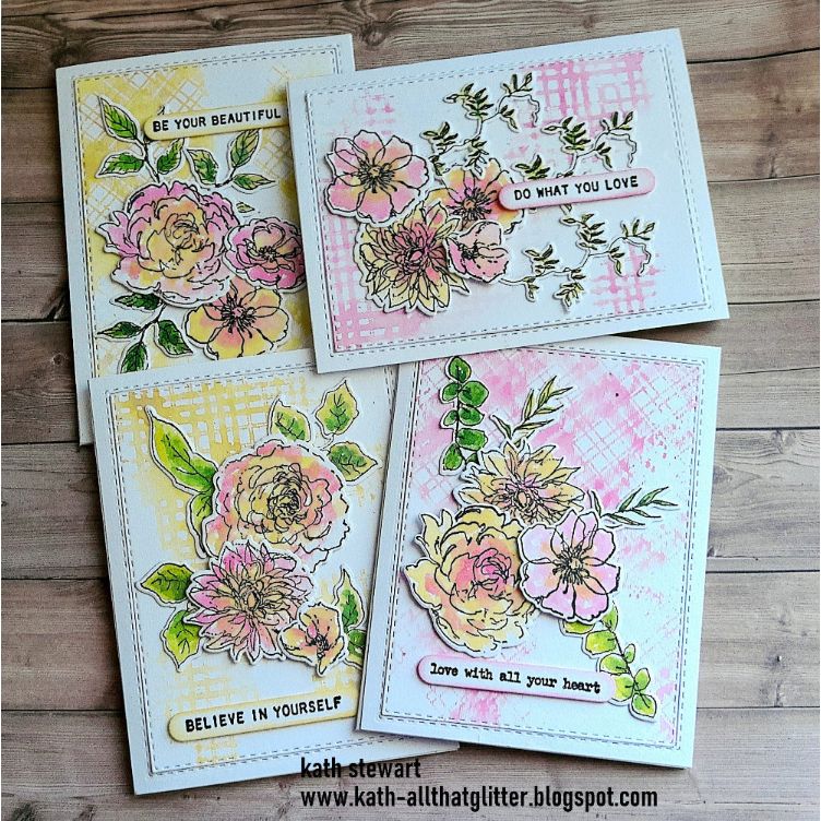 Tim Holtz Cling Rubber Stamps Floral Elements cms445 pink yellow plaid card kath stewart