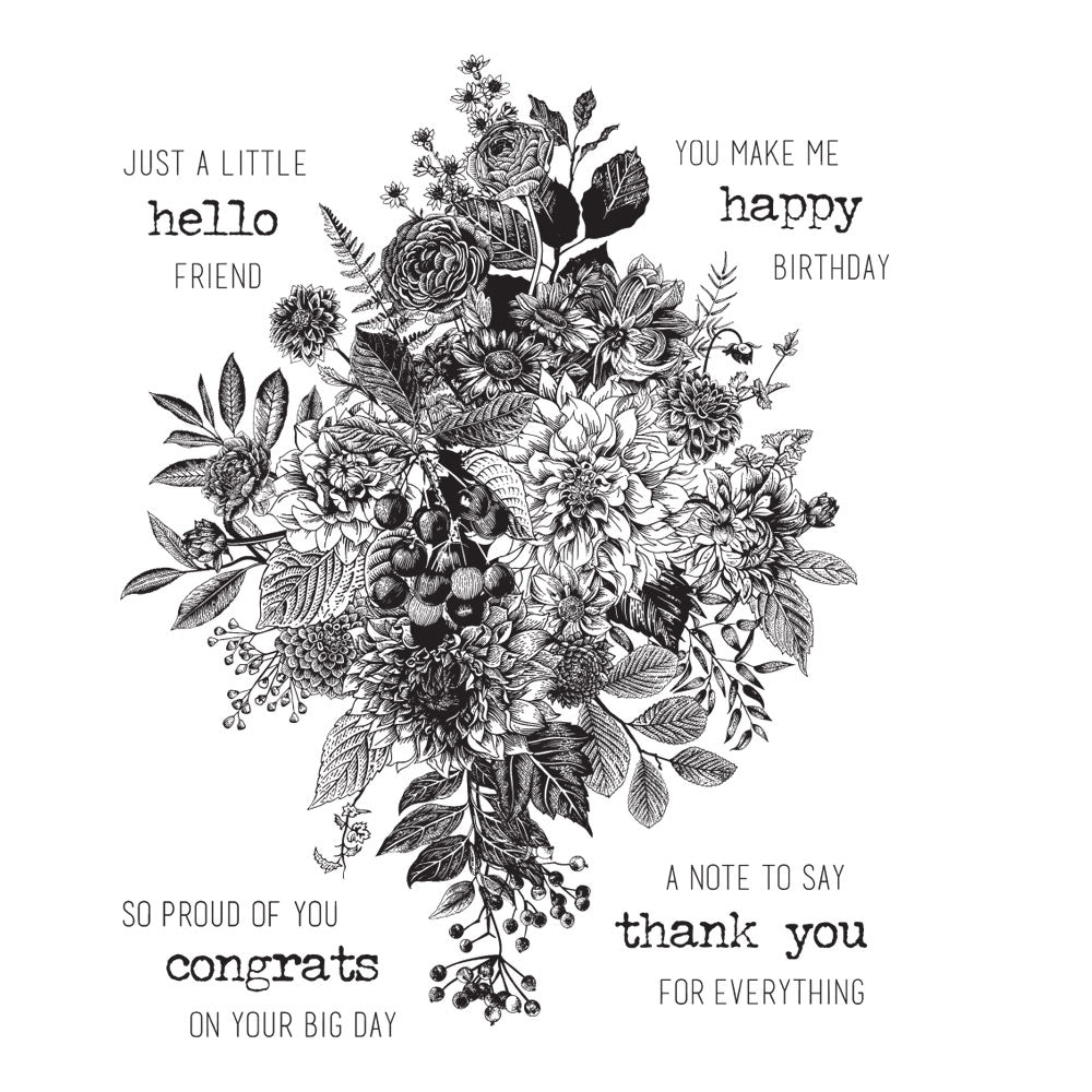 Tim Holtz Cling Rubber Stamps GLORIOUS BOUQUET WITH GRID BLOCK CMS325