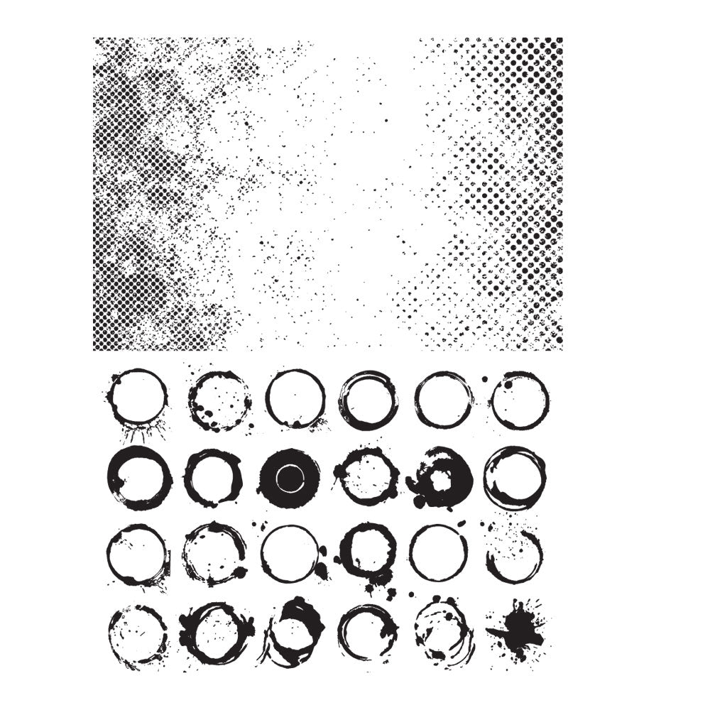 Tim Holtz Cling Rubber Stamps HALFTONE AND RINGS CMS260