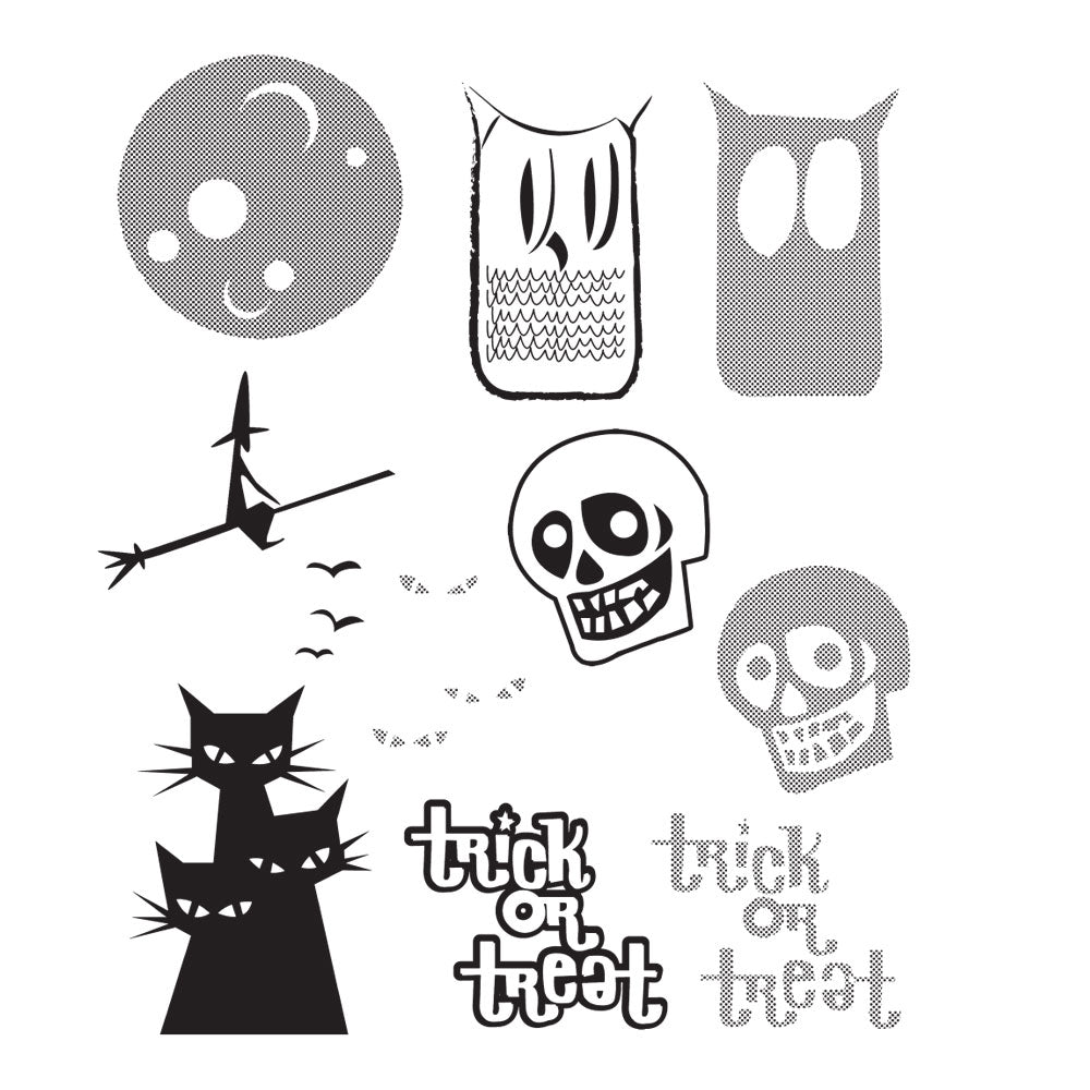 Tim Holtz Cling Rubber Stamps HALFTONE HALLOWEEN CMS199