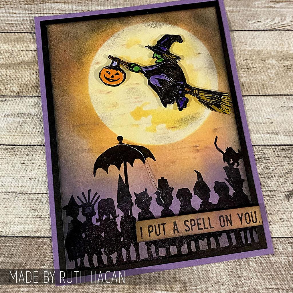 Tim Holtz Cling Rubber Stamps Halloween Cutouts cms139 full moon witch halloween card ruth hagan