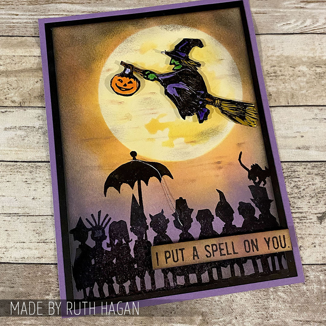 Tim Holtz Cling Rubber Stamps Halloween Cutouts cms139 full moon witch halloween card ruth hagan