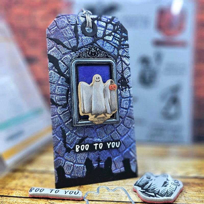 Tim Holtz Cling Rubber Stamps Halloween Sketchbook cms469 boo tag