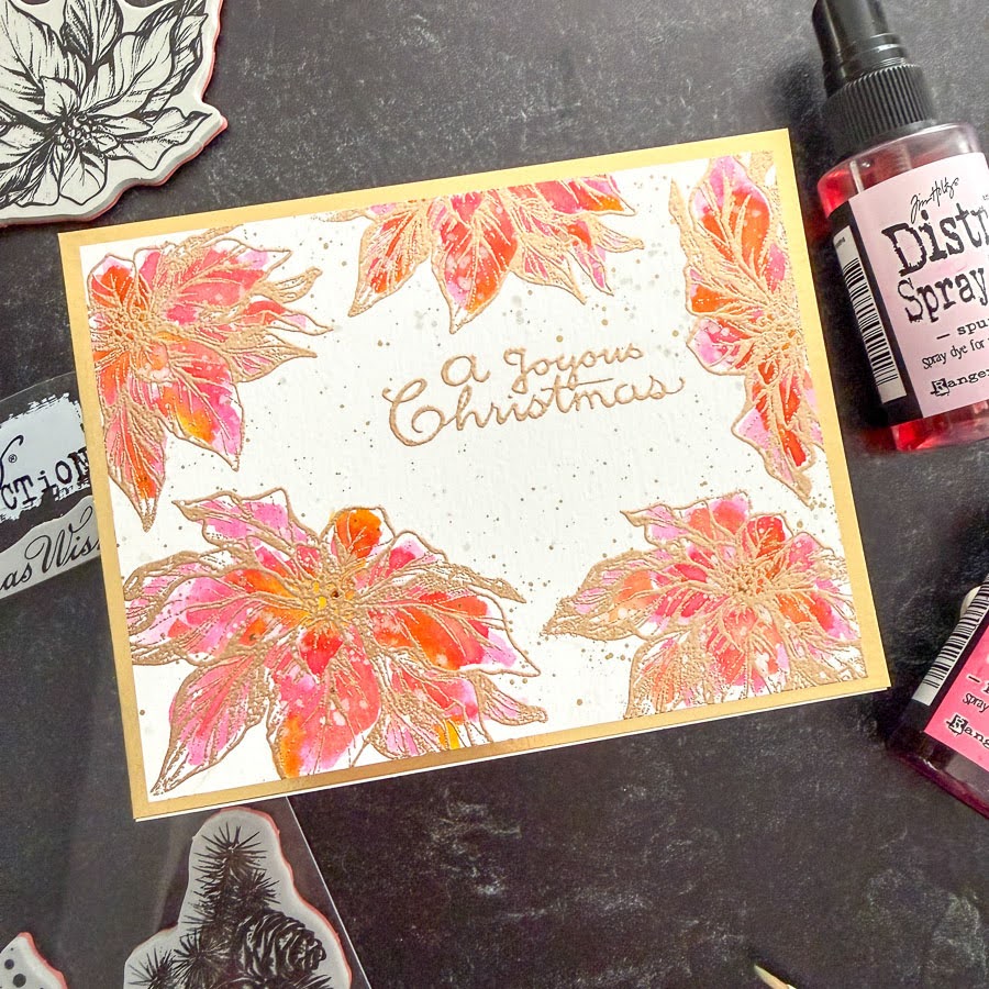 Tim Holtz Cling Rubber Stamps Holiday Botanical cms503 a joyous christmas poinsettias card cheiron brandon