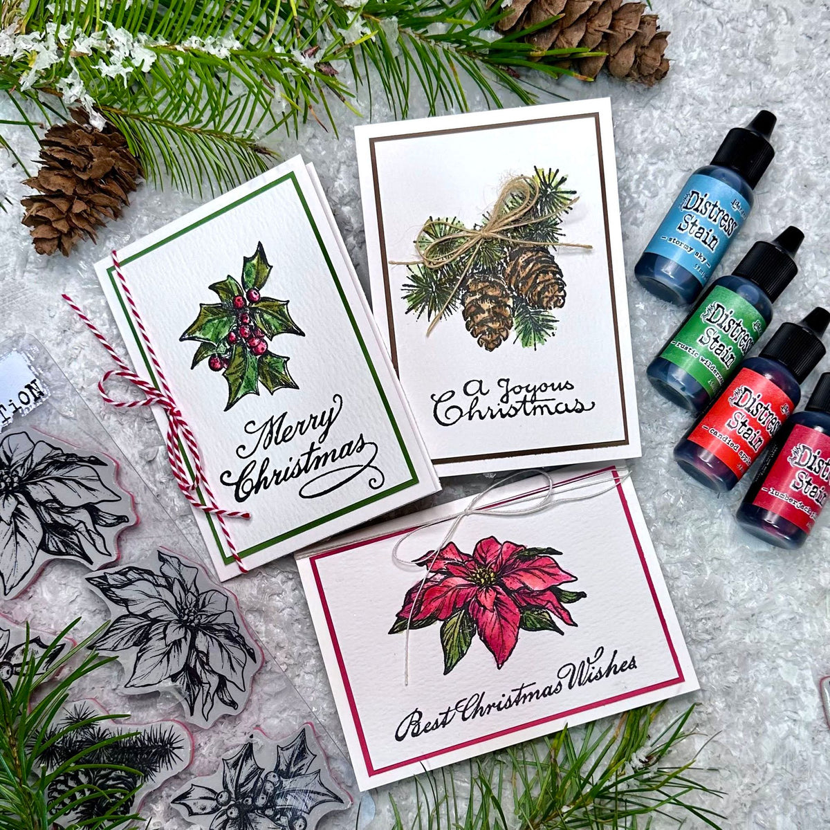 Tim Holtz Cling Rubber Stamps Holiday Botanical cms503 merry christmas pinecones greenery card richele christensen