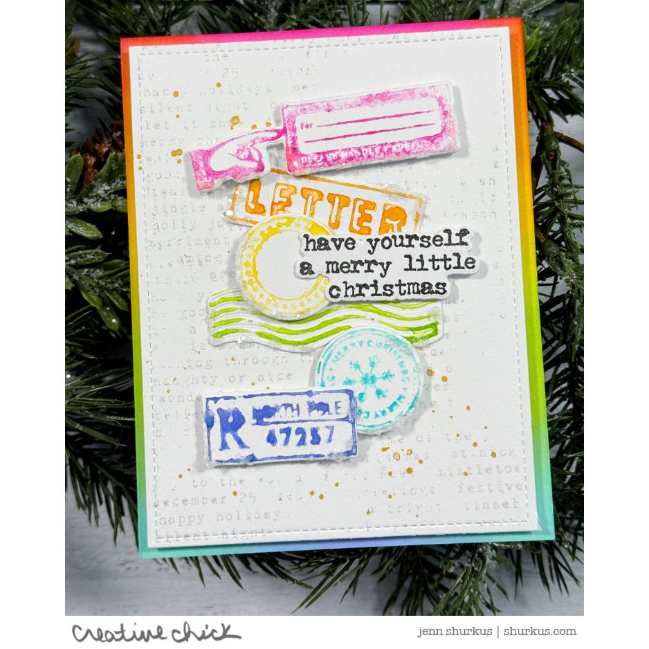 Tim Holtz Cling Rubber Stamps Holiday Postmarks cms323 rainbow