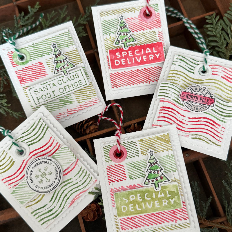 Tim Holtz Cling Rubber Stamps Holiday Postmarks cms323 red and green