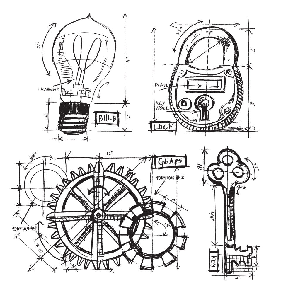 Tim Holtz Cling Rubber Stamps INDUSTRIAL BLUEPRINT CMS149