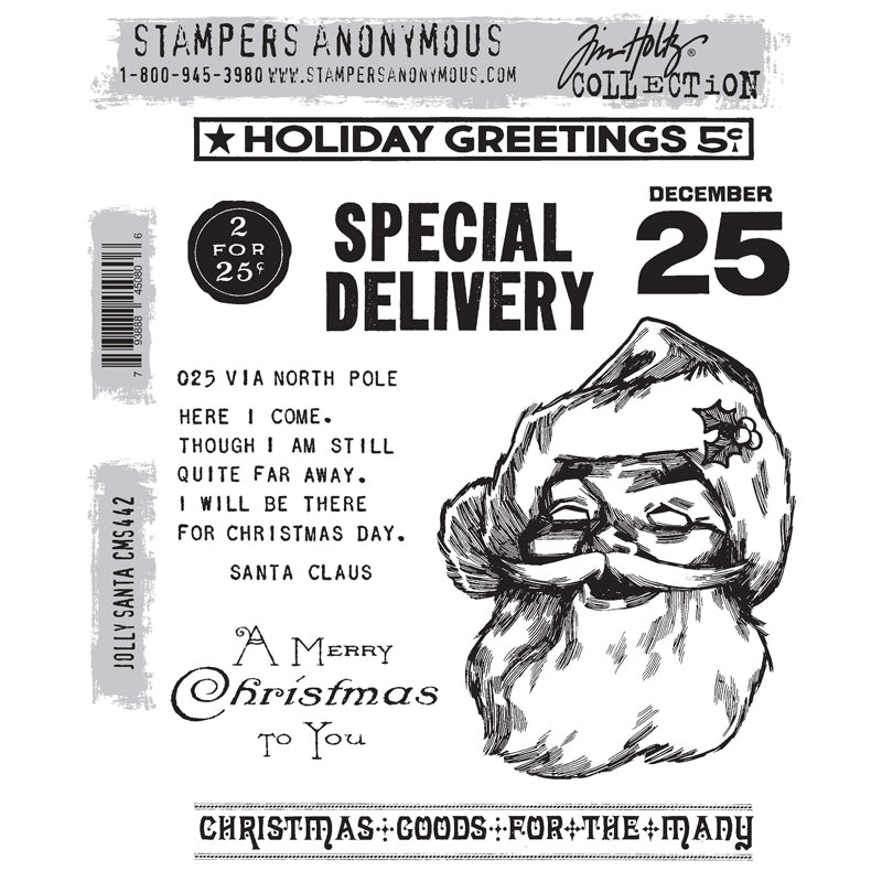 Tim Holtz Cling Rubber Stamps JOLLY SANTA CMS442
