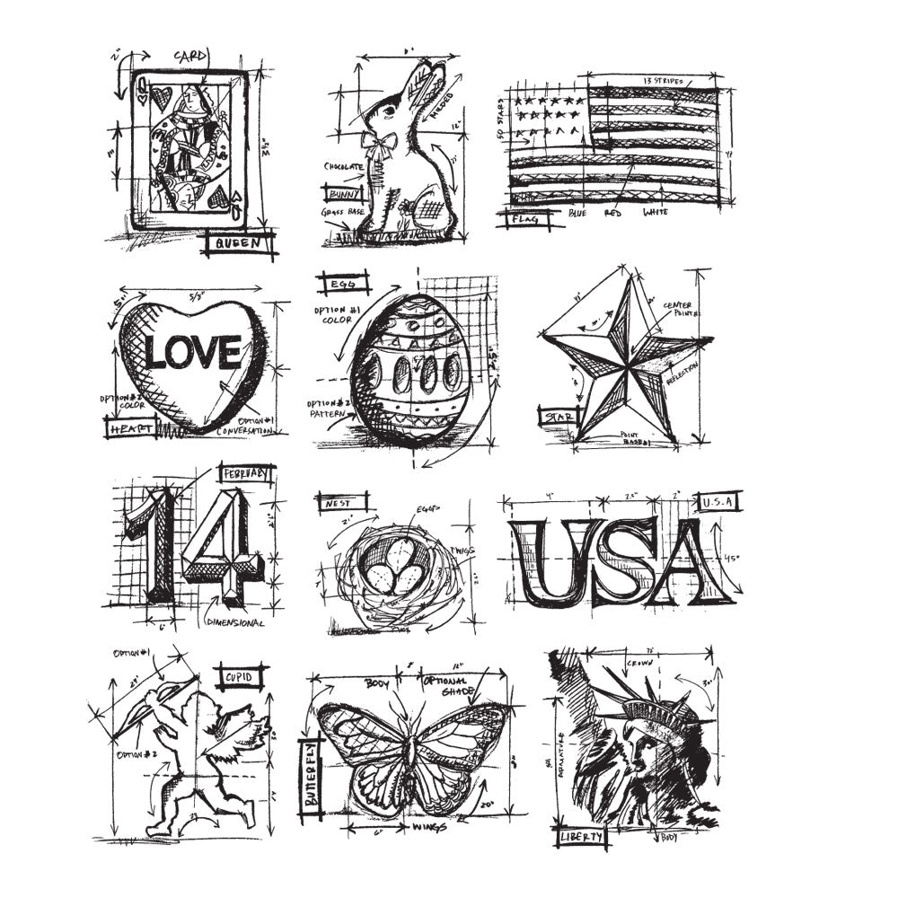Tim Holtz Cling Rubber Stamps MINI BLUEPRINTS 2 cms146