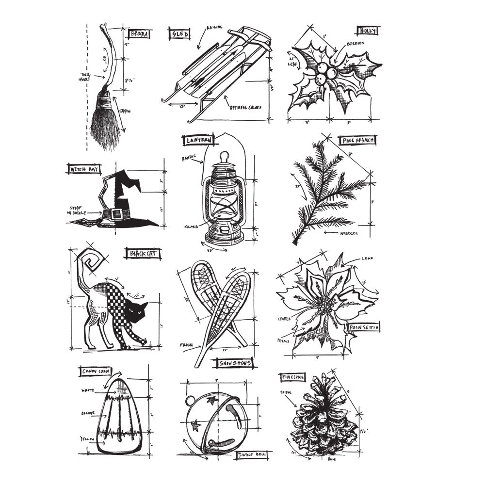 Tim Holtz Cling Rubber Stamps MINI BLUEPRINTS 7 CMS203